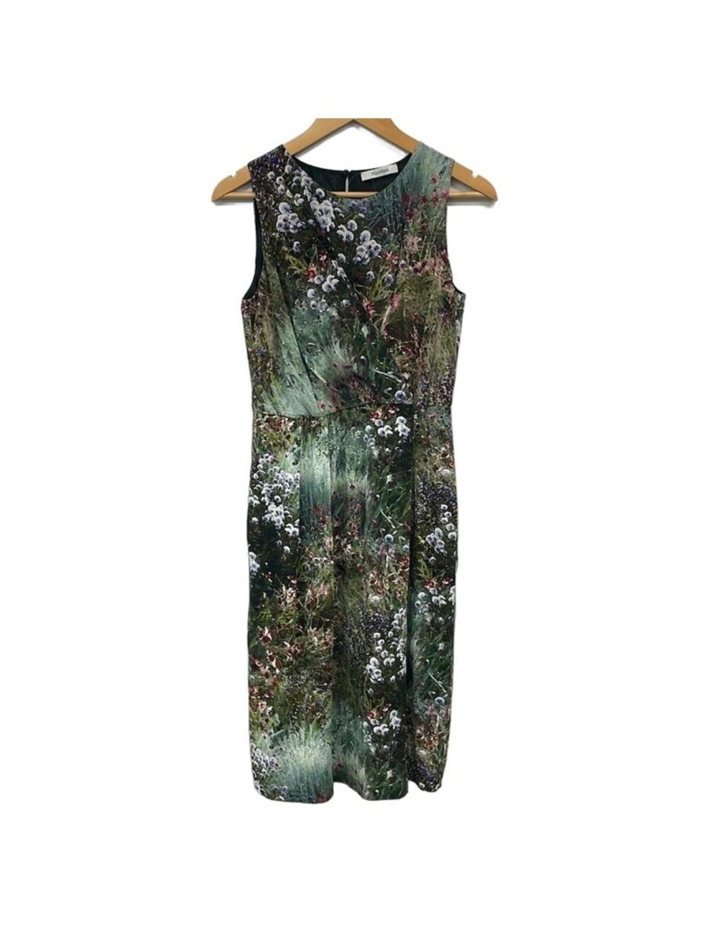 Max Mara Dress M Green Multi Floral Pattern Knee-length Silk Sleeveless